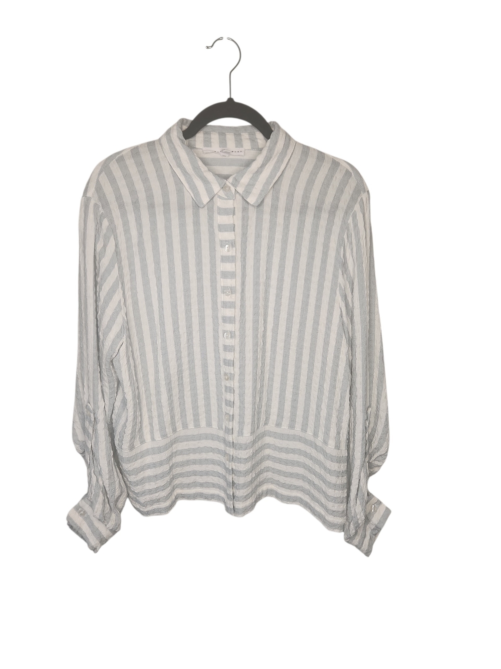 Jane and Delancey White/Blue Striped Textured CasualResort Roll-Tab Shirt Size S